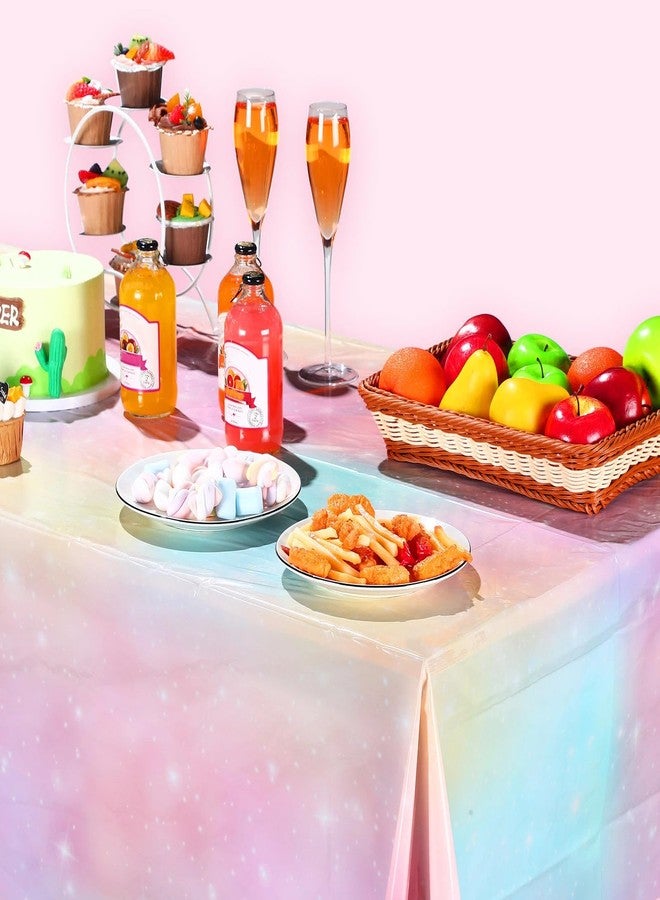 Tiamon 1 Pc Pastel Rainbow Tablecloths Birthday Decorations Pastel Table Cloths for Parties Plastic Rainbow Tablecloth Disposable Table Cover for Unicorn Shower Birthday Wedding 108 x 54 in (Yellow) - Image 5